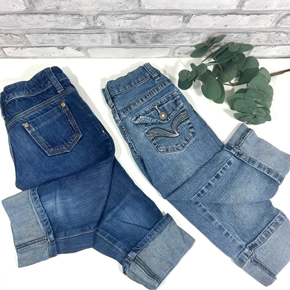 Set of 2 - Old Navy & Arizona Jean Co Girls Size 7 Blue Denim Capri Jeans - Picture 1 of 16